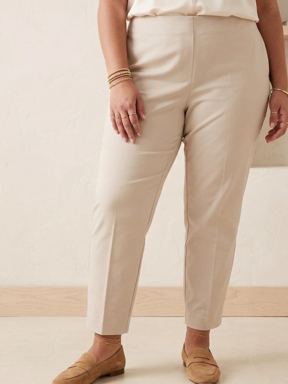A New Day Cream Beige Pull On Stretch Ankle Trousers